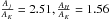 \hbox{$\frac{A_{j}} { A_{K}}=2.51,\frac{A_{H}}{A_{K} }= 1.56 $}