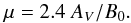 \begin{equation} \mu=2.4~A_{V}/B_{0}. \end{equation}