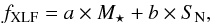 \begin{eqnarray} f_{\rm{XLF}} = a\times M_{\star} + b\times S_{\rm{N}} , \label{eq:fit} \end{eqnarray}