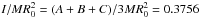 \hbox{$I/MR_0^2 = (A+B+C)/3 M R_0^2 = 0.3756$}