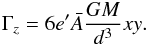 \begin{eqnarray} \Gamma_z = 6 e' \bar{A} \frac{GM}{d^3} xy. \label{eq:torquez} \end{eqnarray}
