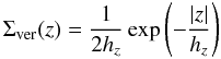 \begin{equation} \label{eqn:prof} \Sigma_{\text{ver}}(z) = \frac{1}{2 h_z} \exp\left(-\frac{|z|}{h_z}\right) \end{equation}