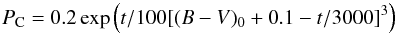 \begin{equation} P_{\rm C} = 0.2 \exp\left(t/100[(B-V)_{\rm 0}+0.1-t/3000]^3\right) \end{equation}