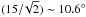 \hbox{$(15/\!\sqrt{2})\sim10.6^\circ$}