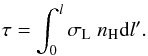 \appendix \setcounter{section}{1} \begin{eqnarray} \tau = \int_0^l \sigma_{\rm L}\;n_{\rm H} {\rm d}l'. \label{eq_tau} \end{eqnarray}