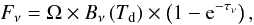 \begin{equation} F_{\nu}=\Omega\times B_{\nu}\left( T_{\rm d} \right)\times\left( 1-{\rm e}^{-\tau_{\nu}} \right), \label{eq:greybody} \end{equation}