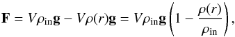 \appendix \setcounter{section}{3} \begin{equation} \vec{F} = V\rho_{\rm in}\vec{g} - V\rho(r)\vec{g} = V\rho_{\rm in}\vec{g}\left(1-\frac{\rho(r)}{\rho_{\rm in}}\right), \label{eq:force} \end{equation}