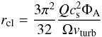 \begin{equation} r_{\rm cl}=\frac{3 \pi^2}{32}\frac{Q c_{\rm s}^2 \Phi_{\rm A}}{\Omega v_{\rm turb}} \end{equation}