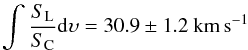 \begin{eqnarray*} \int\frac{S_{\rm L}}{S_{\rm C}} {\rm d} \upsilon = 30.9 \pm 1.2\ \mkm \end{eqnarray*}