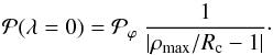 \begin{equation} \label{eq_pl_apexRc} \prob (\lA =0) = \pvphi ~ \frac{1}{|\rho_{\rm max}/R_{\rm c}-1|} \cdot \end{equation}