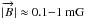 \hbox{$|\overrightarrow{B}|\approx 0.1{-}1~{\rm m}\mathrm{G}$}