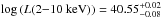 \hbox{$\log\, (L(2{-}10~{\rm keV})) = 40.55^{+0.02}_{-0.08}$}