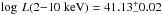 \hbox{$\log \, L (2{-}10~{\rm keV}) = 41.13^+_- 0.02$}