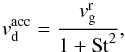 \begin{equation} \label{vdrift1} v_{\rm{d}}^{\rm{acc}} = \frac{v_{\rm{g}}^{\rm{r}}}{1+{\rm{St}}^2}, \end{equation}