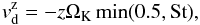 \begin{equation} \label{vsvelmin} v_{\rm{d}}^{\rm{z}} = -z \Omega_{\rm{K}} \min(0.5,\rm{St}), \end{equation}