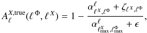 \appendix \setcounter{section}{1} \begin{equation} A_{\ell}^{X,\rm true}(\ellphi,\ellx)=1-\frac{\alpha^{\ell}_{\ellx, \ell^{\Phi} }+\zeta_{\ellx, \ell^{\Phi}}}{\alpha^{\ell}_{\ell_{\rm max}^{X}, \ell^{\Phi}_{\rm max} } +\epsilon}, \end{equation}