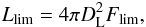 \begin{eqnarray} L_{\lim} = 4\pi D_{\rm L}^2 F_{\rm lim} , \label{lum_lim} \end{eqnarray}