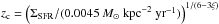 \hbox{$z_{\rm c}=\left( \Sigma_{\mathrm{SFR}}/(0.0045\ M_\odot\ \mathrm{kpc}^{-2}\ \mathrm{yr}^{-1}) \right)^{1/(6-3\xi)}$}