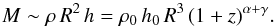 \begin{equation} M\sim\rho \, R^2 \, h = \rho_0 \, h_0 \, R^3 \, (1+z)^{\alpha+\gamma}. \end{equation}