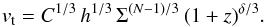 \begin{equation} v _{\rm t}=C^{1/3} \, h^{1/3} \, \Sigma^{(N-1)/3} \, (1+z)^{\delta/3}. \end{equation}