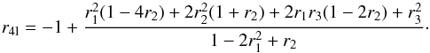 \begin{equation} r_{4\mathrm{l}}=-1+\frac{r_1^2(1-4r_2)+2r_2^2(1+r_2)+2r_1 r_3(1-2r_2)+r_3^2}{1-2r_1^2+r_2}\cdot \label{eq:constraint_r4_cov} \end{equation}