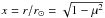 \hbox{$x=r/r_\odot =\sqrt{1-\mu^2}$}