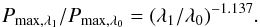 \begin{equation} P_{\rm max,\lambda_1}/P_{\rm max,\lambda_0}=(\lambda_1/\lambda_0)^{- 1.137} . \end{equation}