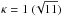 \hbox{$\kappa=1~(\!\sqrt{11})$}