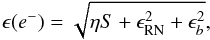 \begin{equation} \epsilon(e^-) = \sqrt{\eta S + \epsilon_{\rm RN}^2 + \epsilon_{b}^2}, \label{eq:errorspec} \end{equation}
