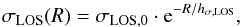 \begin{equation} \slos(R) = \sigma_{\rm LOS,0} \cdot {\rm e}^{-R/\hsl}, \label{eq:sigmaexp} \end{equation}