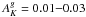 \hbox{$A_{K}^{g}=0.01{-}0.03$}