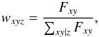 \begin{equation} \label{eq:Dezonification} w_{xyz} = \frac{F_{xy}}{\sum_{xy|z} F_{xy}}, \end{equation}