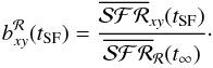 \begin{equation} \label{eq:b_Reg} b^{\cal R}_{xy}(t_{\rm SF}) = \frac{\overline{{\cal SFR}}_{xy}(t_{\rm SF})}{\overline{{\cal SFR}}_{\cal R}(t_\infty)} \cdot \end{equation}