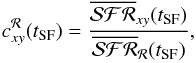 \begin{equation} \label{eq:c_Reg} c^{\cal R}_{xy}(t_{\rm SF}) = \frac{\overline{{\cal SFR}}_{xy}(t_{\rm SF})}{\overline{{\cal SFR}}_{\cal R}(t_{\rm SF})}, \end{equation}