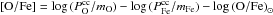 \hbox{${\rm [O/Fe]}=\log\,(P^{\rm cc}_{\rm O}/m_{\rm O})- \log\,(P^{\rm cc}_{\rm Fe}/m_{\rm Fe})- \log {\rm (O/Fe)}_{\odot}$}