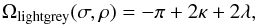 \appendix \setcounter{section}{1} \begin{equation} \displaystyle \Omega_{\rm lightgrey}(\sigma,\rho)= -\pi + 2\kappa + 2\lambda, \label{Girard} \end{equation}