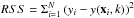\hbox{$RSS=\Sigma_{i=1}^N \left( y_i- y(\vec{x}_i,k) \right)^2$}