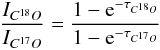 \appendix \setcounter{section}{2} \begin{equation} \frac{I_{C^{18}O}}{I_{C^{17}O}} = \frac{1-{\rm e}^{-\tau_{C^{18}O}}}{1-{\rm e}^{-\tau_{C^{17}O}}} \end{equation}