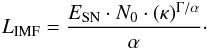 \begin{eqnarray} L_{\rm{IMF}} = \frac{E_{\rm{SN}} \cdot N_0 \cdot (\kappa)^{\Gamma/\alpha}}{\alpha}\cdot \label{eLIMF} \end{eqnarray}