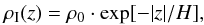 \begin{eqnarray} \rho_{\rm I}(z)=\rho_0 \cdot \exp[-\vert z \vert /H] , \label{erho1} \end{eqnarray}