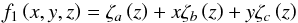 \appendix \setcounter{section}{2} \begin{equation} f_{1}\left(x,y,z\right)=\zeta_{a}\left(z\right)+x\zeta_{b}\left(z\right)+y\zeta_{c}\left(z\right)\label{eq:lin_fit} \end{equation}