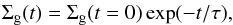 \begin{eqnarray} \Sigma_\text{g}(t)= \Sigma_\text{g}(t=0)\exp(-t/\tau), \end{eqnarray}