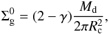 \begin{eqnarray} \Sigma_{\text{g}}^{0} = (2 - \gamma)\frac{M_{\text{d}}}{2 \pi R_{\text{c}}^{2}}, \label{e2} \end{eqnarray}