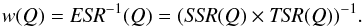 \begin{equation} w(Q)={\it ESR}^{-1}(Q)=({\it SSR}(Q)\times {\it TSR}(Q))^{-1}. \label{eq:weight} \end{equation}