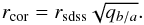 \begin{equation} r_{\textrm{cor}} = r_{\textrm{sdss}} \sqrt{q_{b/a}} . \label{rcor} \end{equation}