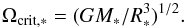 \begin{equation} \Omega_{\mathrm{crit,*}}=( G M_{*} / R_{*}^{3})^{1/2}. \label{eq:omegacrit} \end{equation}