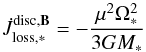 \begin{equation} \label{eq:disc_lock_torque_final} \dot{J}_{\mathrm{loss,*}}^{\mathrm{disc,}\vec{B}} = -\frac{\mu^{2} \Omega_{*}^{2}} {3 G M_{*}} \end{equation}