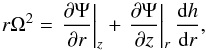 \begin{equation} \label{eq:bl_hydrostatic1} r\Omega^{2} = \left.\frac{\partial \Psi}{\partial r}\right|_{z} + \left.\frac{\partial \Psi}{\partial z}\right|_{r} \frac{\mathrm{d}h}{\mathrm{d}r}, \end{equation}