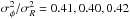 \hbox{$\sigma_\mathrm{\phi}^2/\sigma_{R}^2=0.41, 0.40, 0.42$}