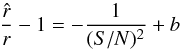\begin{equation} \frac{\hat{r}}{r} - 1 = - \frac{1}{(S/N)^2} + b \label{eq:SN_bias_offset} \end{equation}